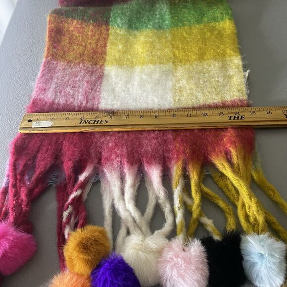 Colorful Pom-Pom Tassel Long Winter Scarf Soft Feel Women’s One Size Oversized - Picture 8 of 8